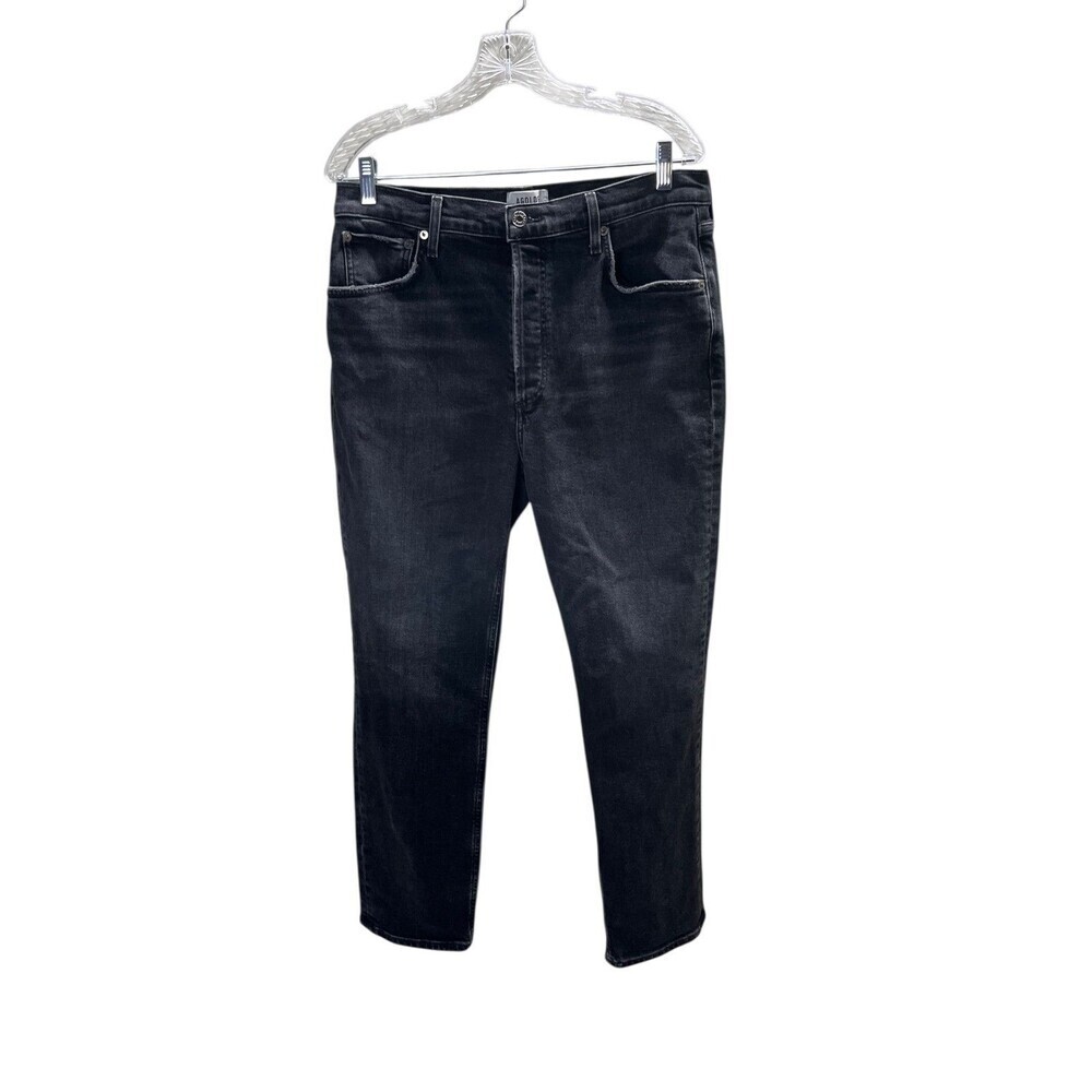 Agolde Jeans Women's Size 32 Black Denim Straight Leg Weathered Riley Long